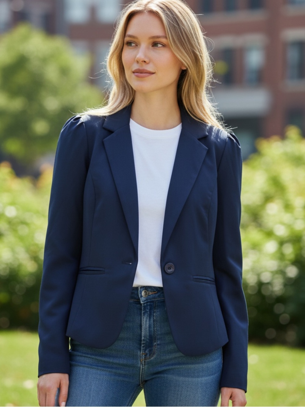 Structured Navy Single-Button Women's Blazer - CROFT & BARROW